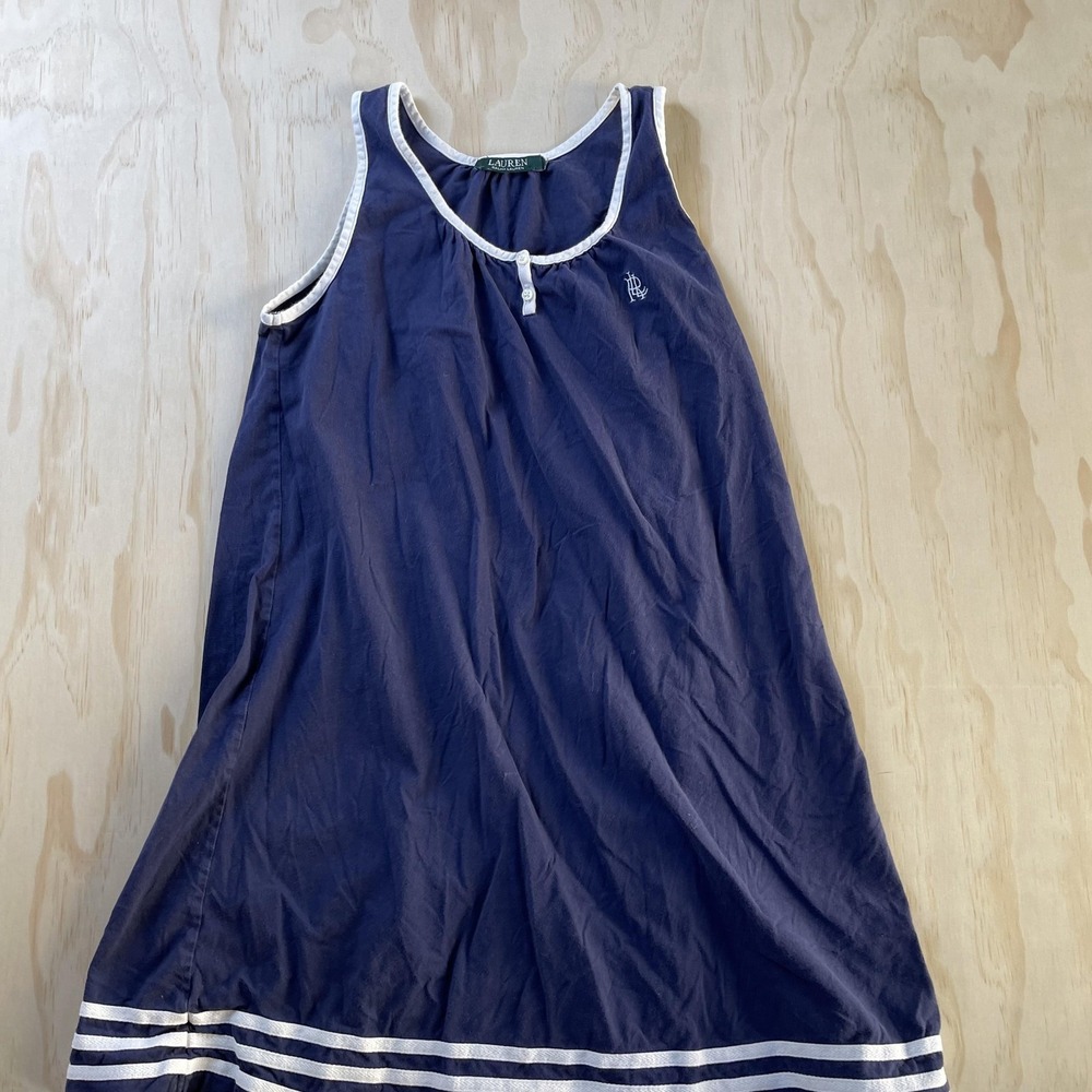 Lauren Ralph Lauren Gown Women Medium Blue Striped Sleeveless Chemise Loungewear